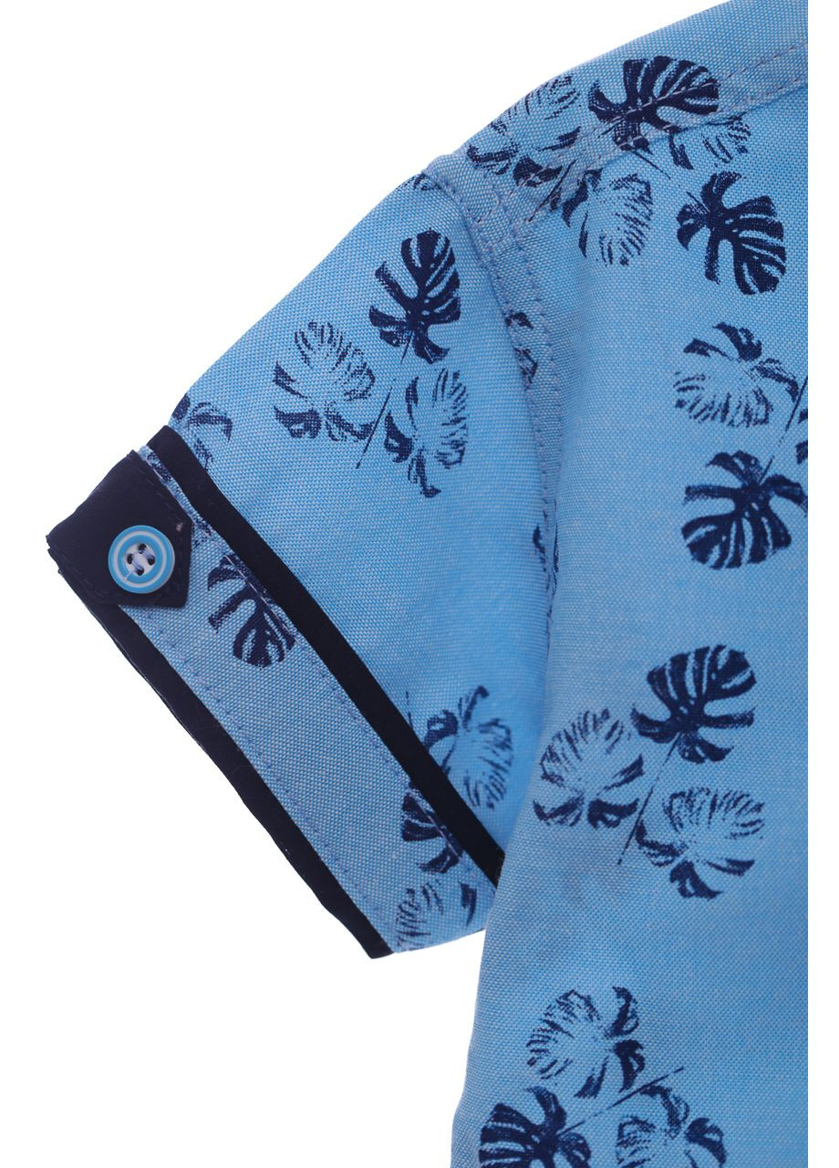 Сорочка з коротким рукавом для хлопчика бавовняна з листочками блакитна 104 см (37958) BABYKROHA (297199654)