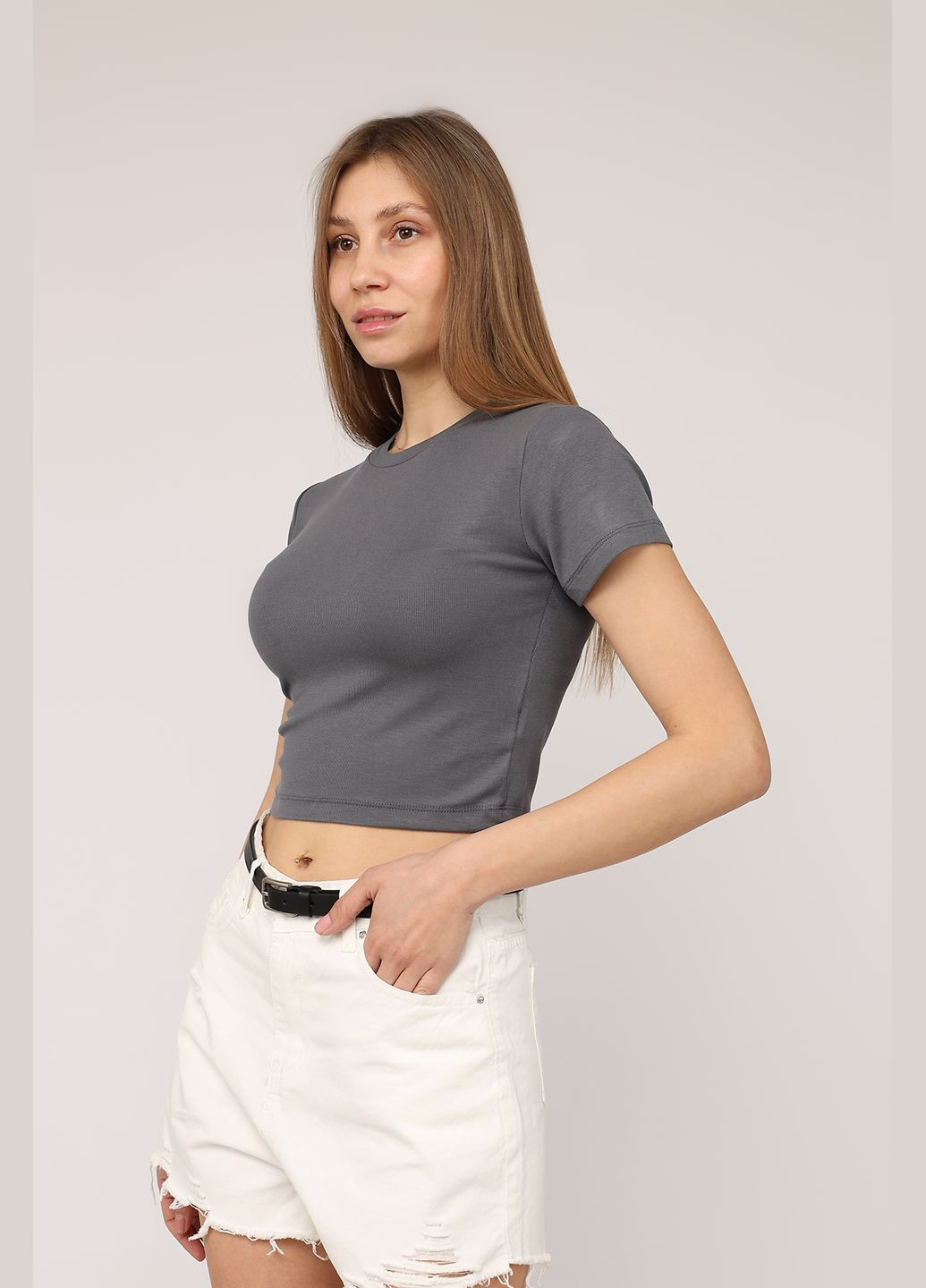 Футболка с коротким рукавом женская цвет серый CB-00275560 Crep - (330222906)