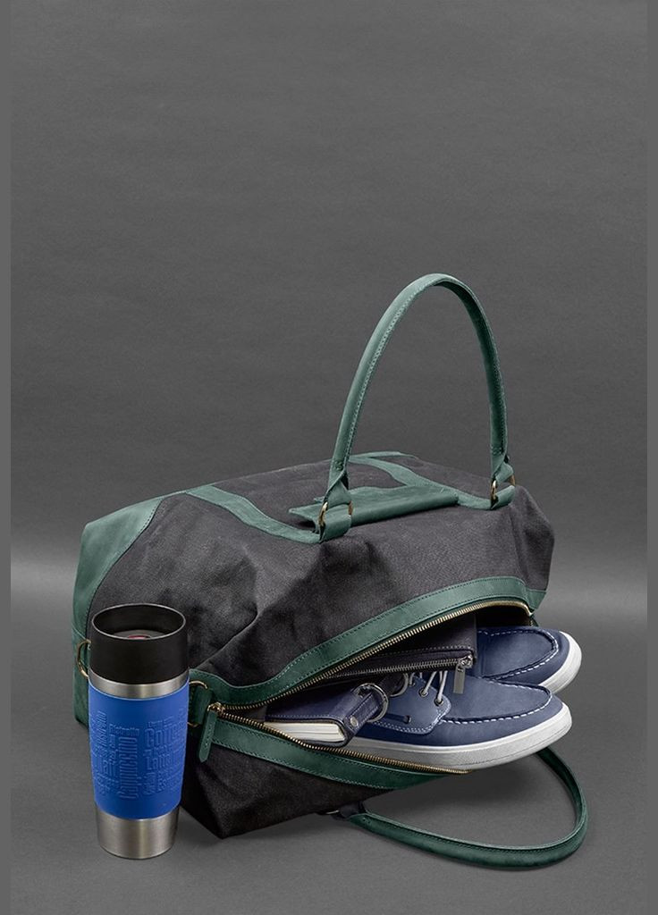 Дорожня сумка з канвасу та натуральної зелениої шкіри Crazy Horse (A-028159) BlankNote (327874285)