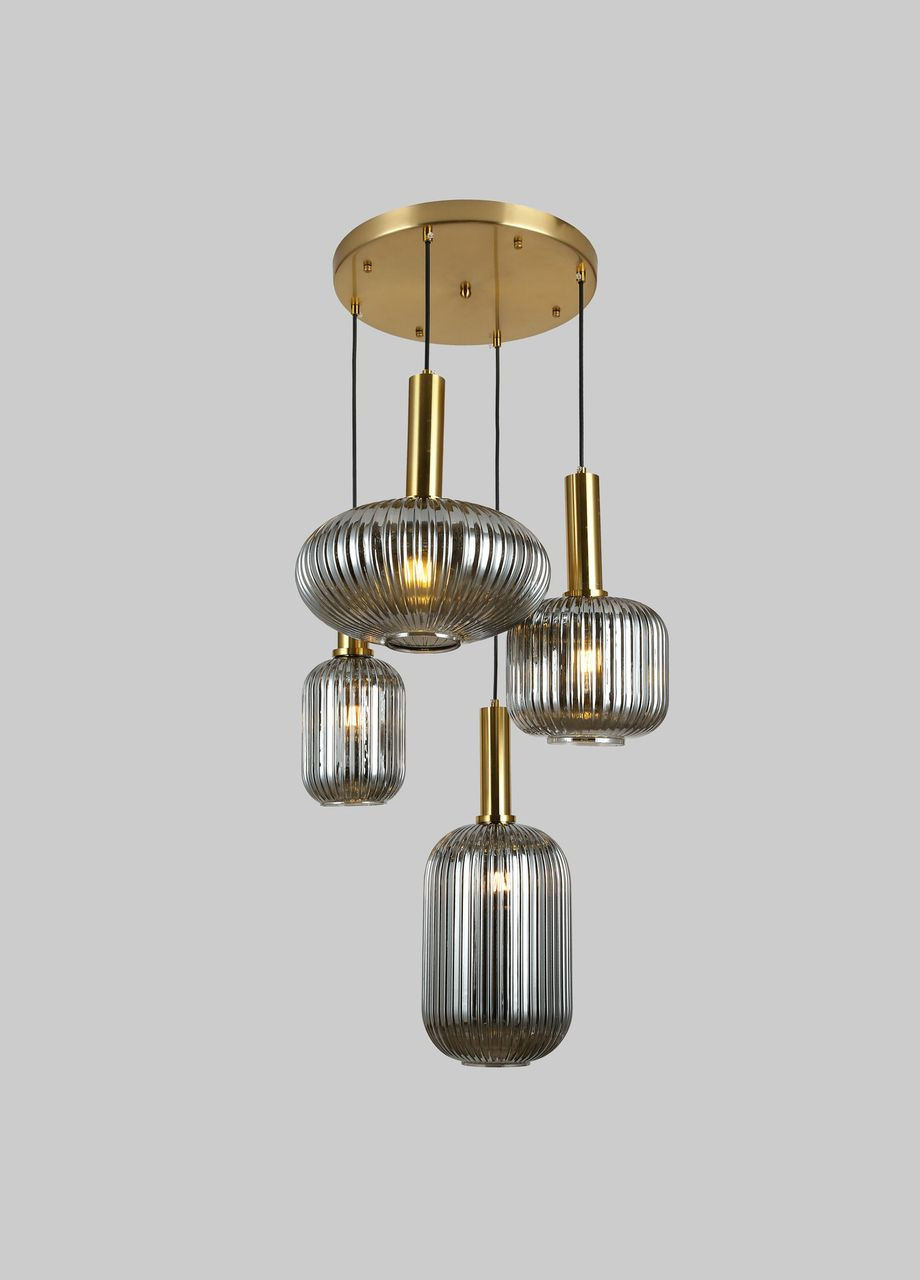 Бронзовая люстра из стеклянных графитовых плафонов на 4 лампы (916-3810-4 BRZ+BK) No Brand (370069628)