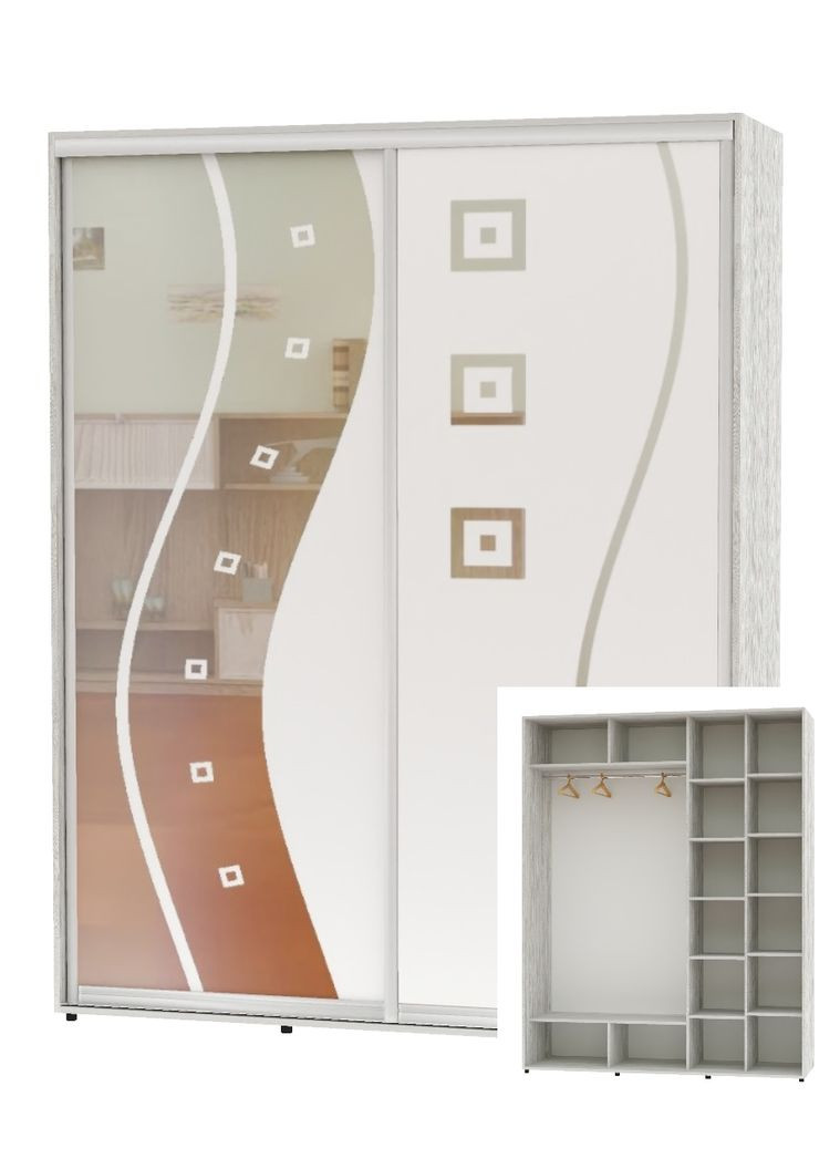 Шкаф-купе двухдверный 200*60*240 Сосна Натти Зеркало с пескоструйным рисунком Алекса (360458720)