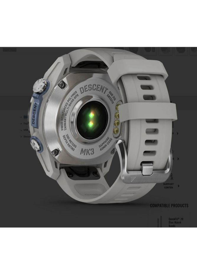 Смарт-часы 43 mm Стеллажный стеклянный флаг Грай Silicone Band (010-02753-04/03 Garmin Descent Mk3 (317171893)