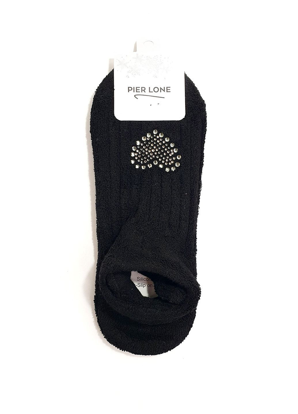 Чёрные женские махровые носки Pier Lone сердечки (367185028)