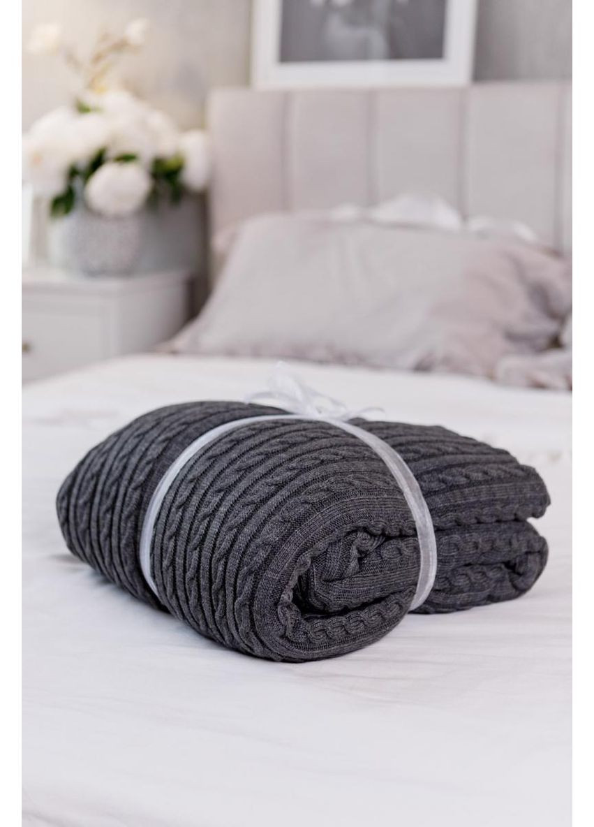 В'язаний плед коси SOFT графiт ТМ Прованс (367726834)