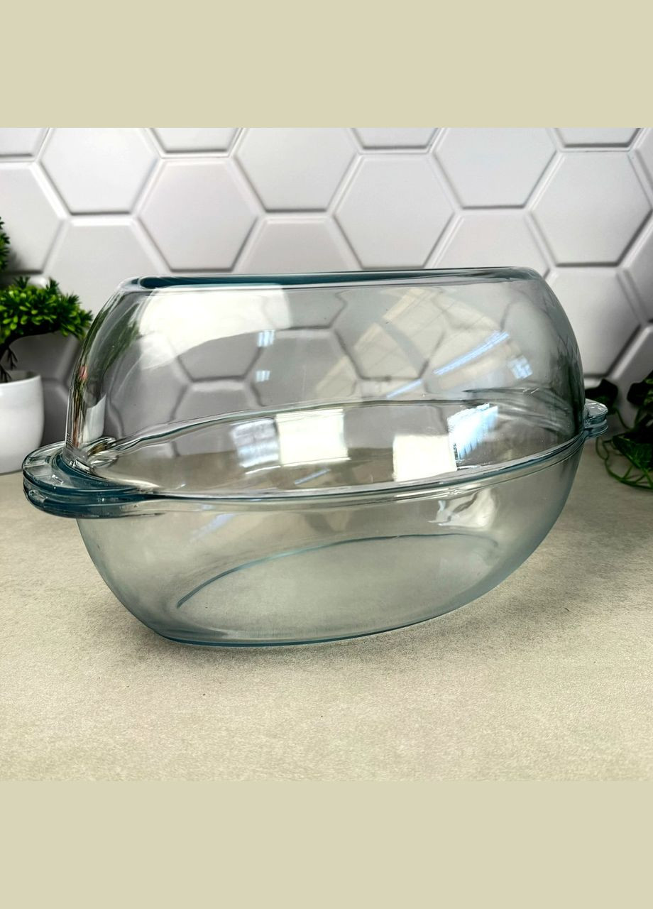 Овальная жаропрочная форма с крышкой 5.7л, стеклянная утятница Borcam (303211969)