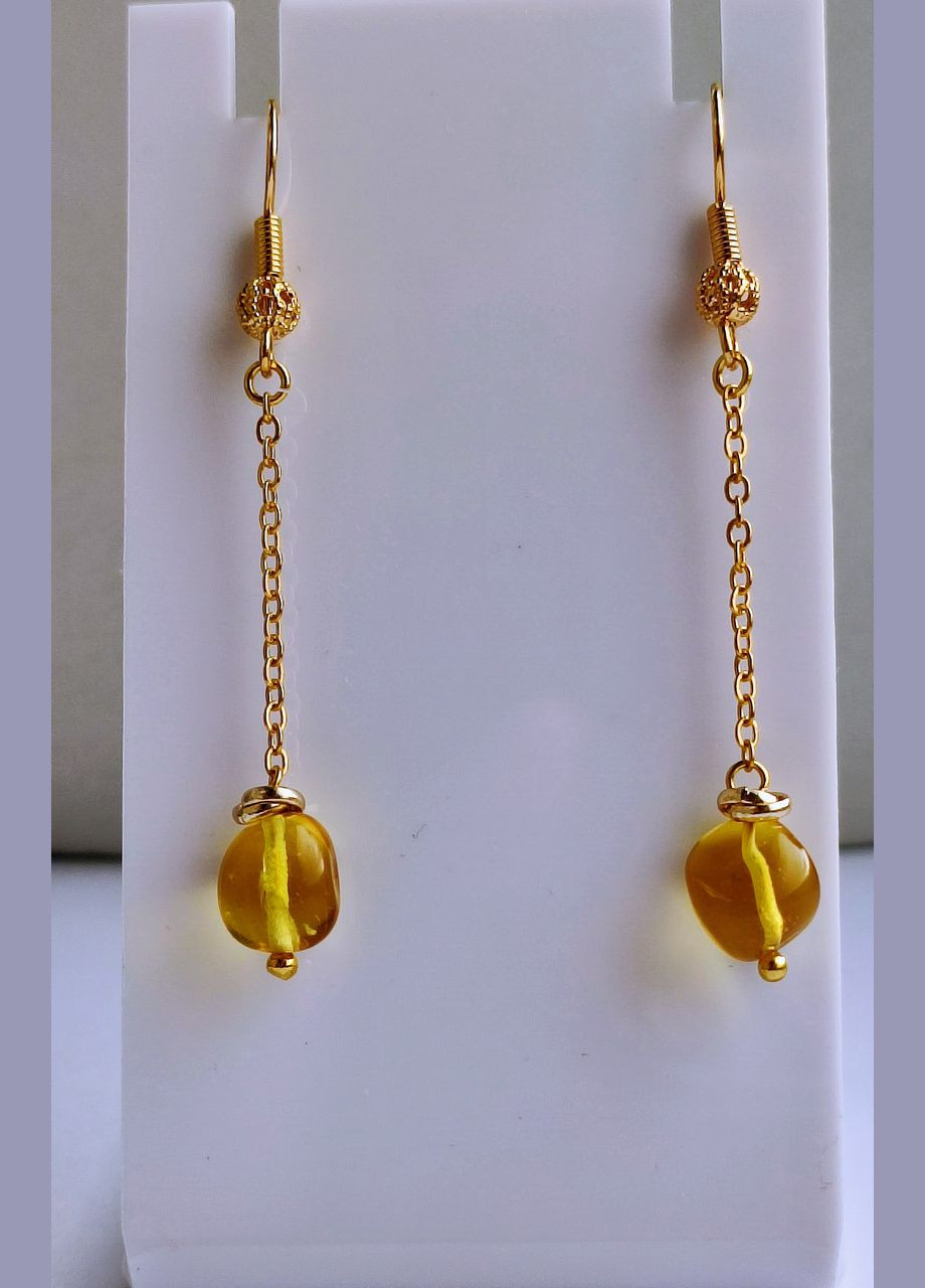 Сережки 2551 з натурального бурштину Медовий відтінок MINOV (311310536)