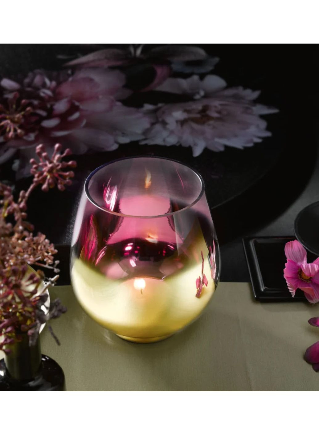 Декоративный большой стеклянный подсвечник золотой-розовый Livarno home (282708514)