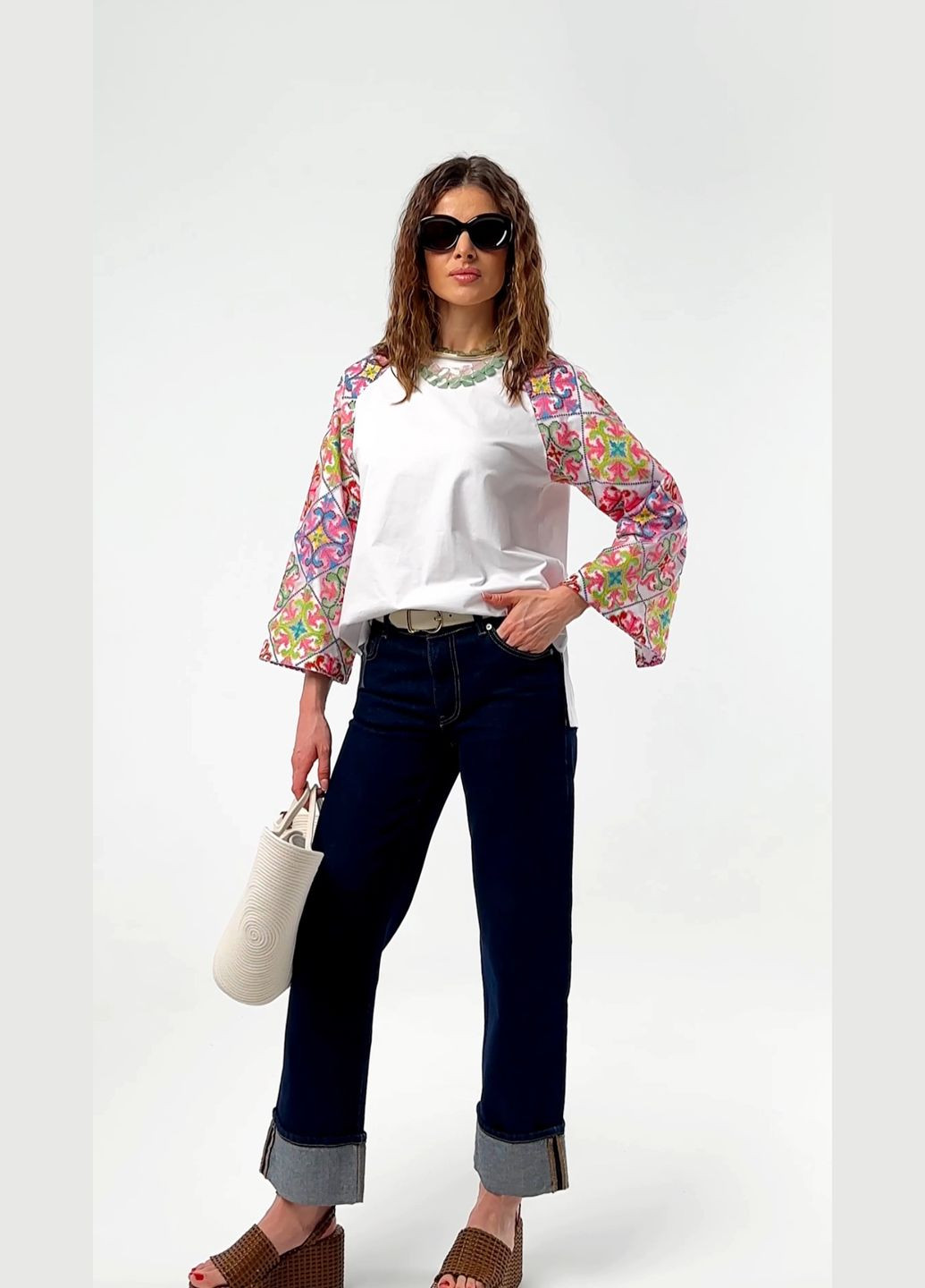 Біла яскрава кофта в українському стилі - ua44 / eu38 Iren Klairie