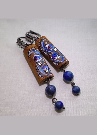 Сережки ручної роботи з дерева кориці з оригінальною розписом "Блакитні берега" No Brand (349843179)