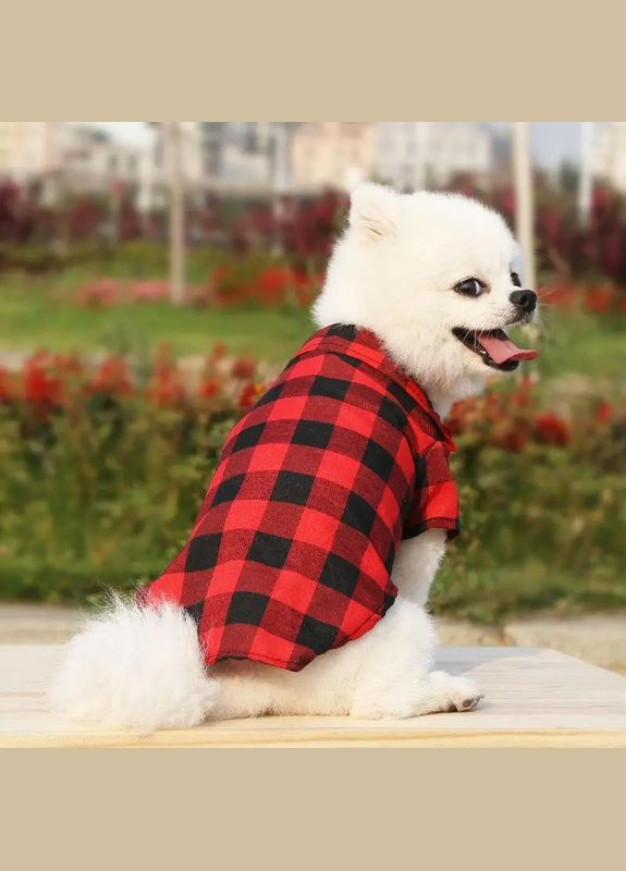 Сорочка для собак у клітку з метеликом червона M No Brand (299840358)