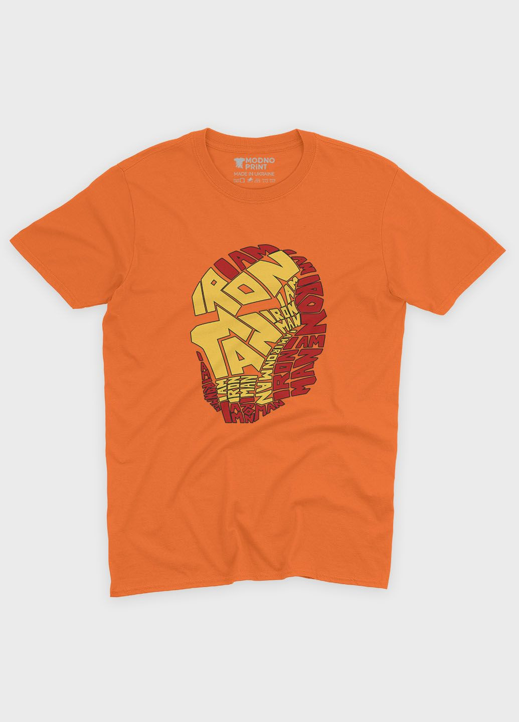 Помаранчева демісезонна футболка для хлопчика з принтом супергероя - залізна людина (ts001-1-ora-006-016-001-b) Modno