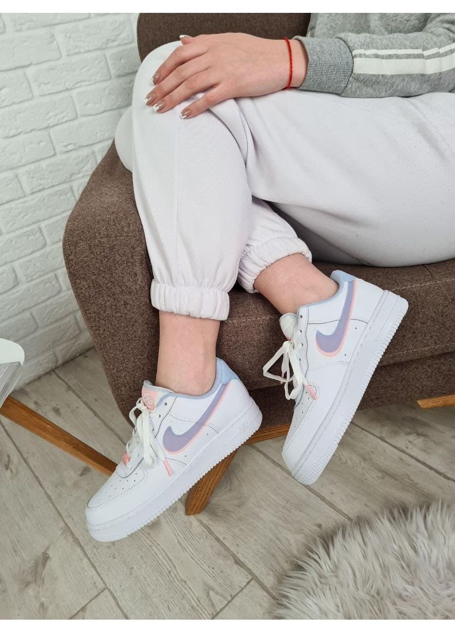Рожеві Осінні кросівки чоловічі nike air force 1 white blue pink найк аір форс 1 преміум No Brand