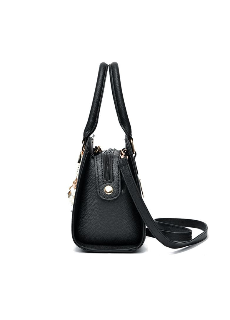 Жіноча сумка трапеція з екошкіри з брелоком зміїний принт чорна (sku_1458) No Brand (330576315)