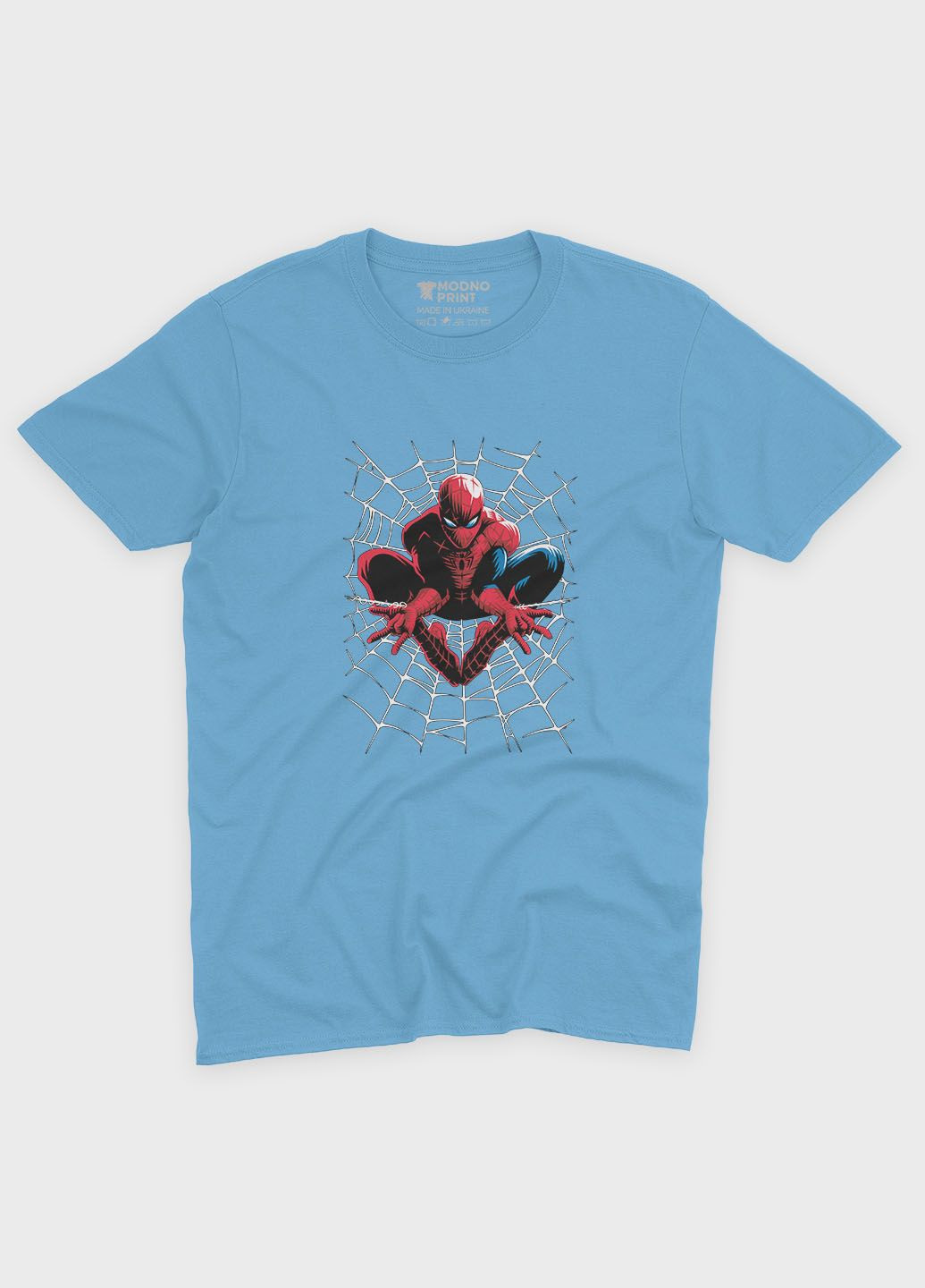 Голубая демисезонная футболка для девочки с принтом супергероя - человек-паук (ts001-1-lbl-006-014-064-g) Modno