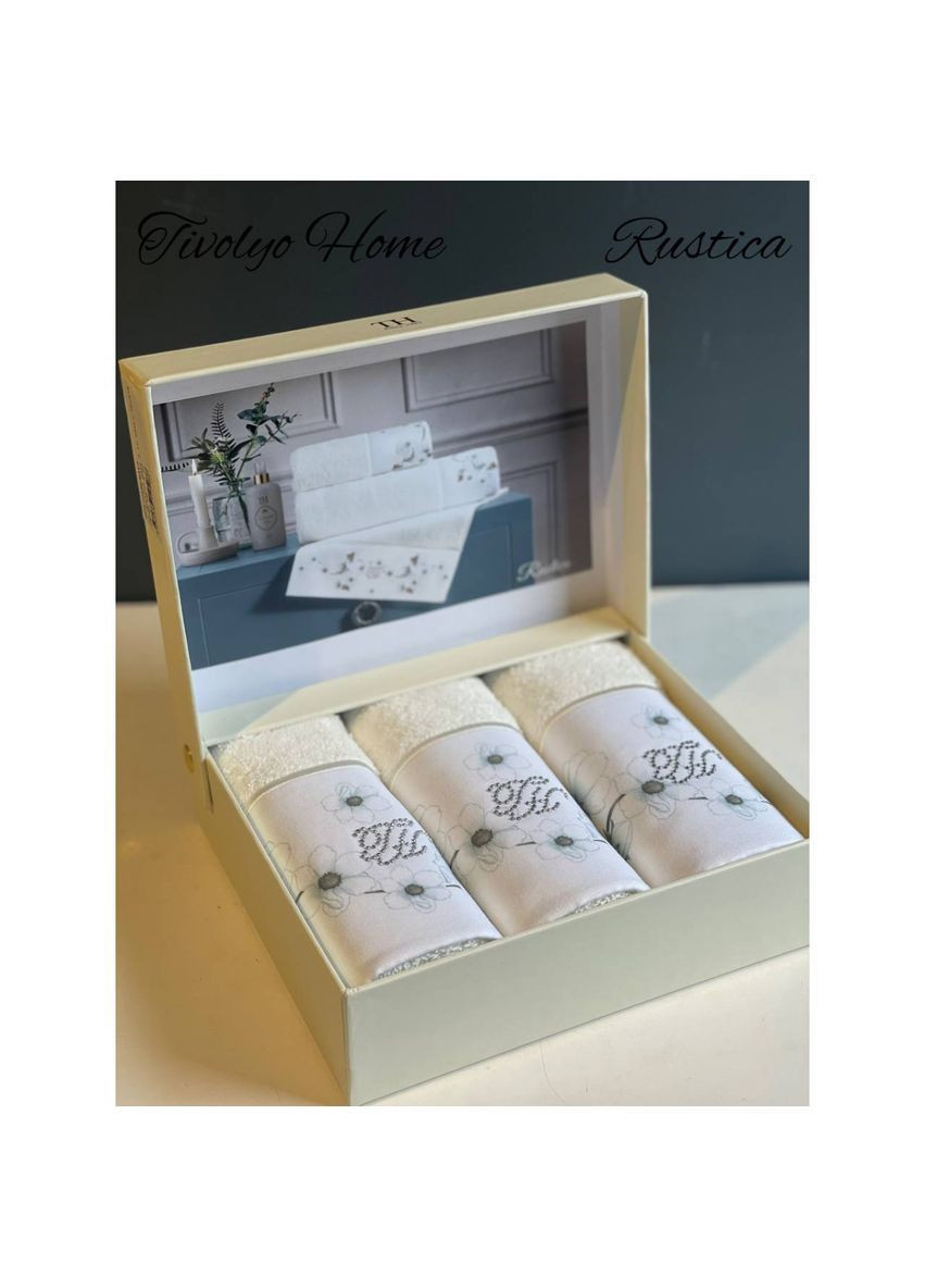 Набір кухонних рушників Rustica mavi 3-30*50 махра Tivolyo Home квітковий світло-блакитний