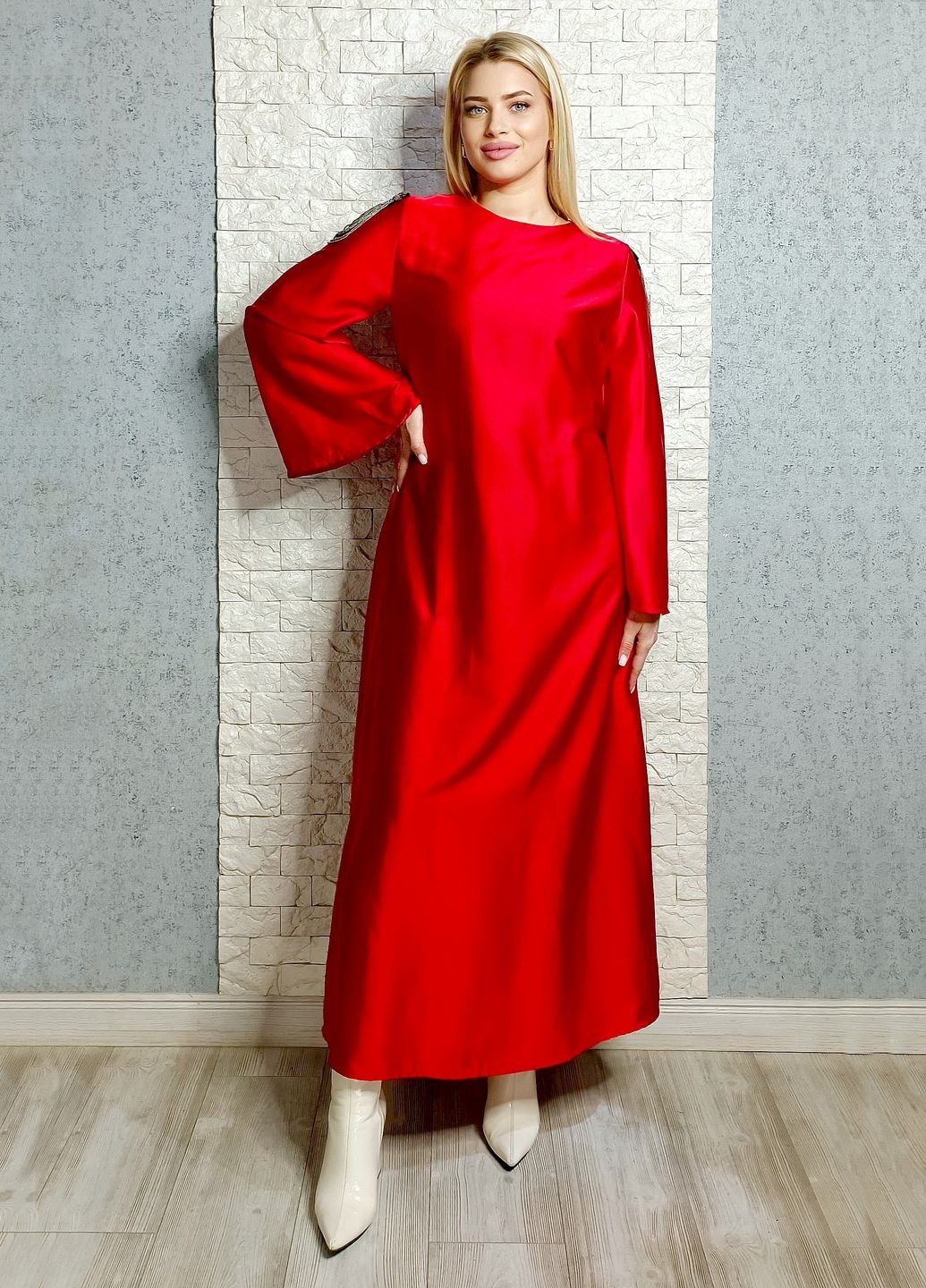 Червона коктейльна сукня а-силует Moda Italia однотонна