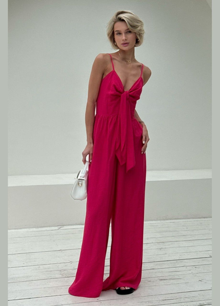 Льняной комбинезон малинового цвета Jadone Fashion комбинезон-брюки малиновый повседневный, кэжуал лен