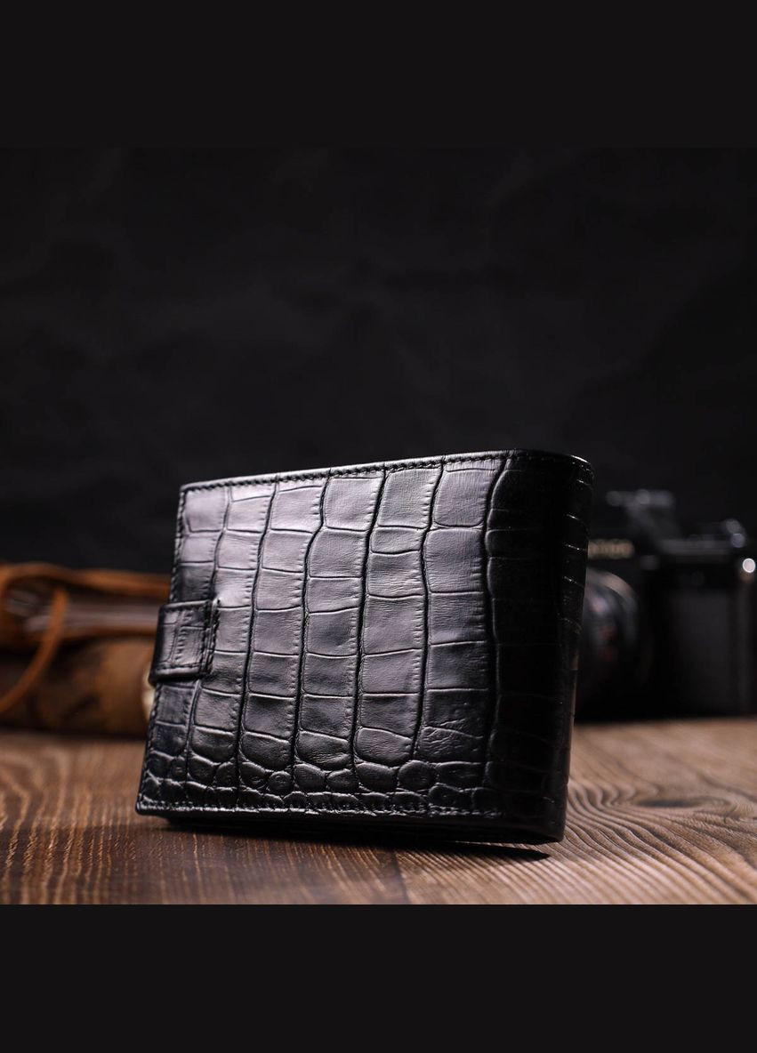 Вместительный бумажник среднего размера для мужчин из натуральной кожи с тиснением под крокодила 22000 Bond (329196439)