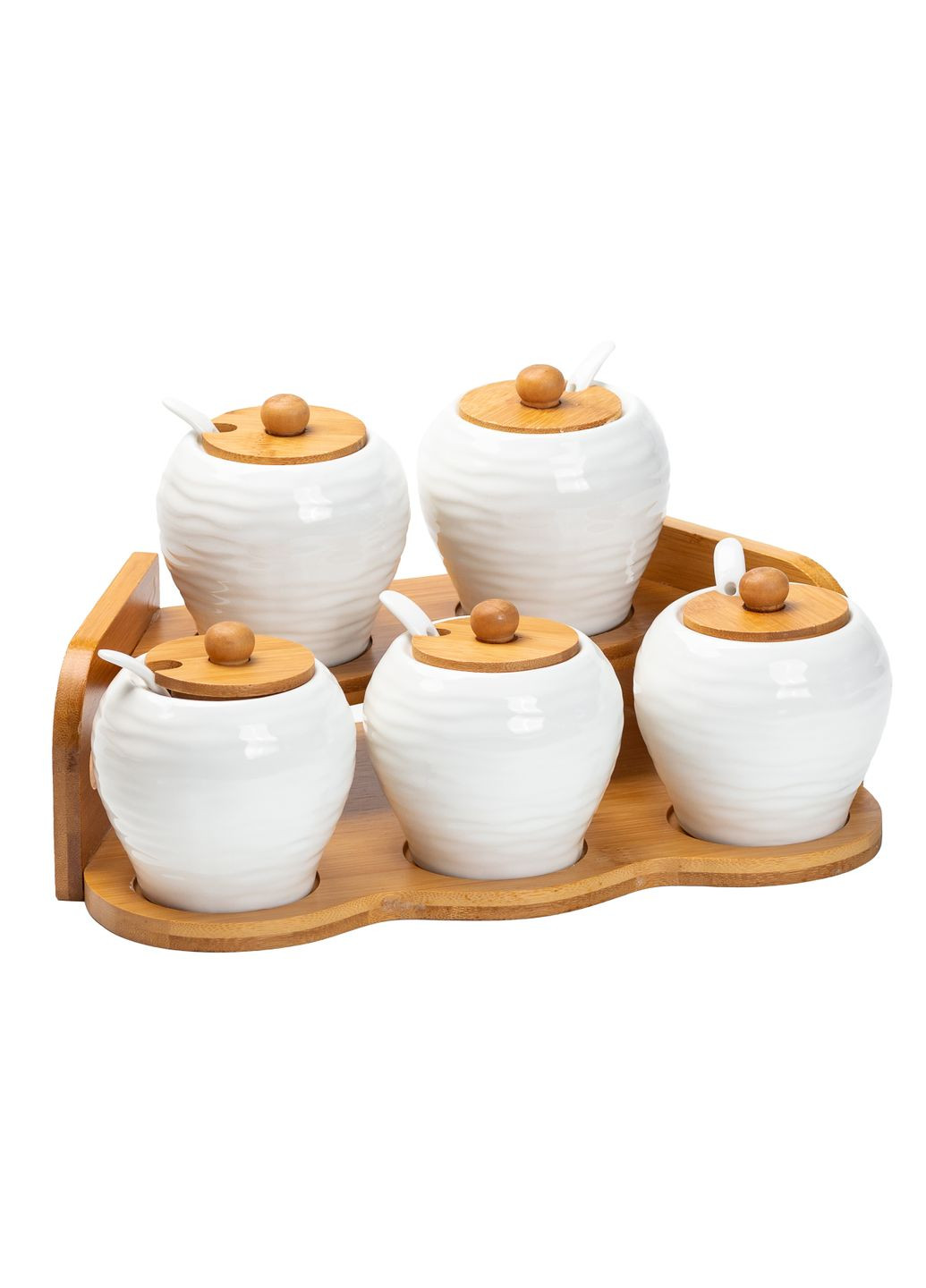 Набор банок для сыпучих продуктов 5 штук по 250 мл на бамбуковой подставке Yiwu (328441348)