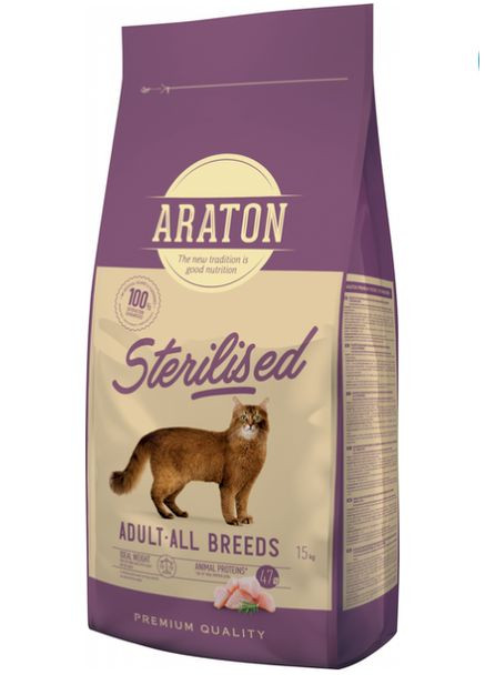 Полноценный сухой корм для стерилизованных котов STERILISED Adult All Breeds 15 кг ARATON (361448277)