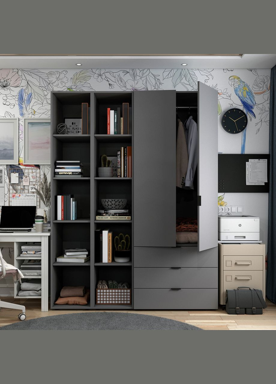 Комплект шкафов для одежды Гелар (3 шт.) 153,9х49,5х203,4 см Графит (DRS-011143) Doros (361998788)