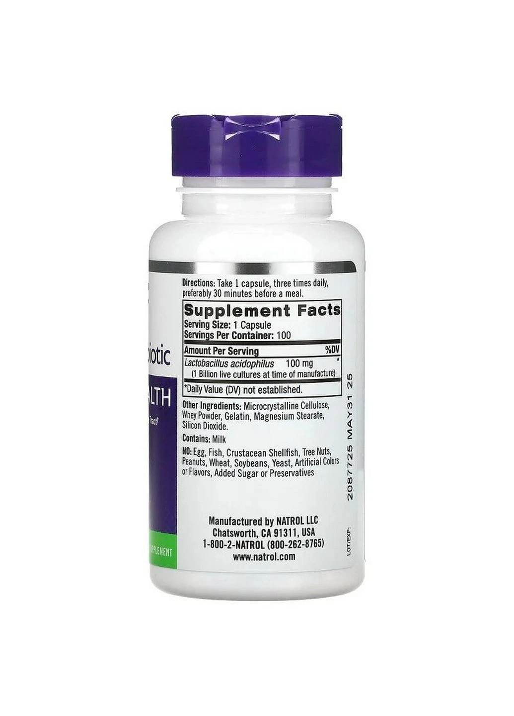 Пробіотики та пребіотики Acidophilus Probiotic, 100 капсул Natrol (294928507)