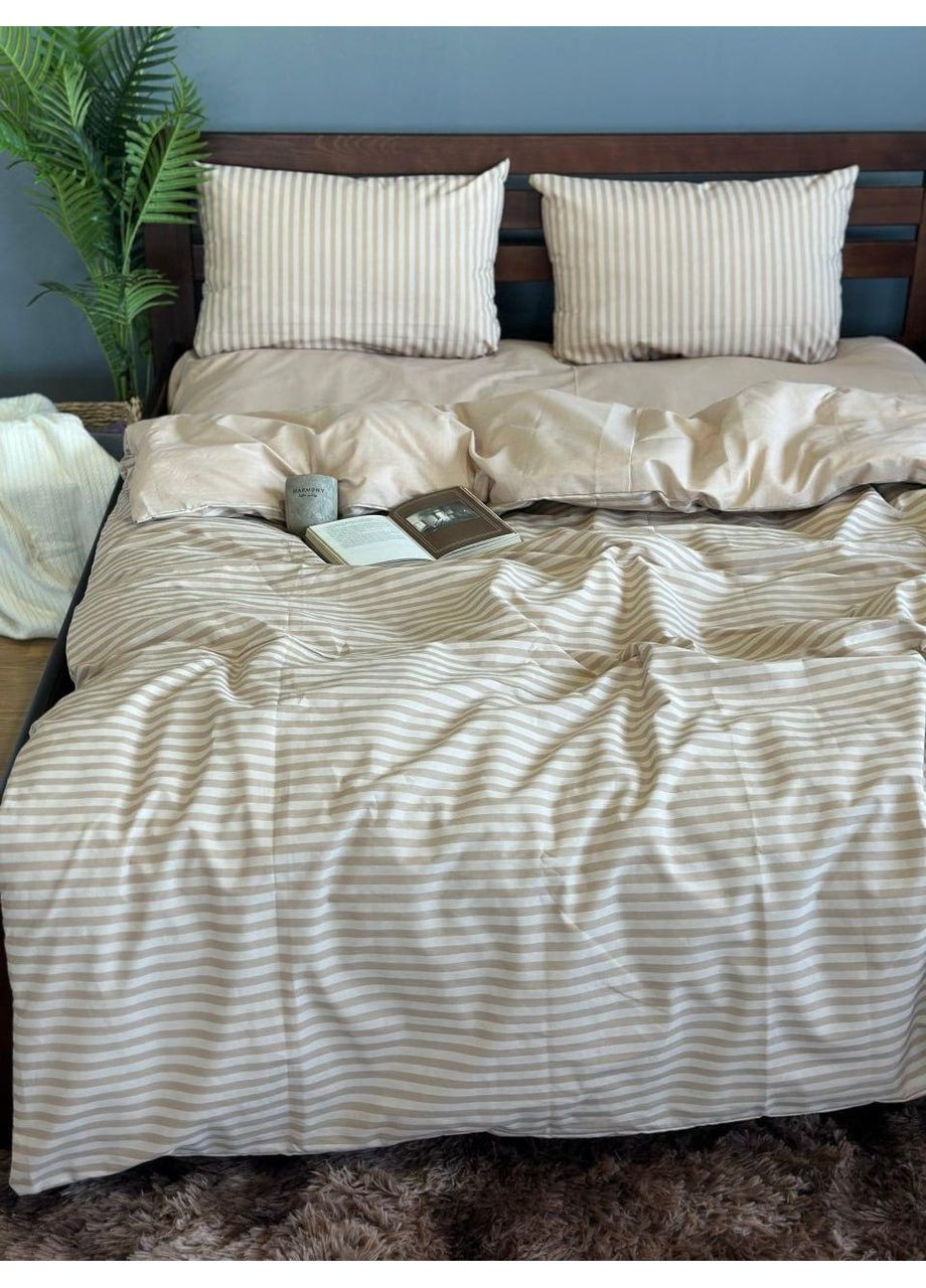 Постільна білизна бавовняна Смужка компанія Євро Простирадло на гумці 160x200х20 Бязь Бежева 50 х 70 No Brand (361146418)