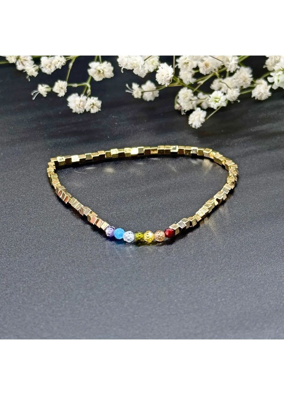 Браслет Чакральный на резинке натуральный Гематит кубик, Циркон d-2-3мм+- L-18 см No Brand Браслет (362695459)