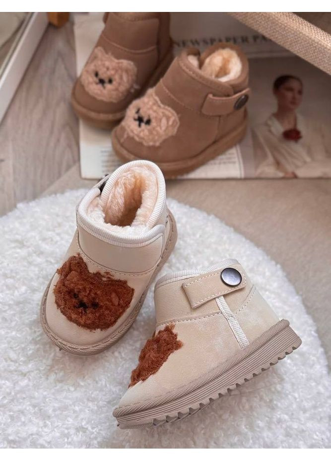 Цветные зимние зимние угги детские с мишкой 10962 No Brand