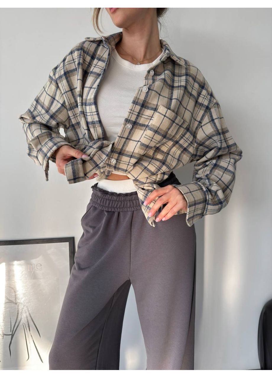 Синяя повседневный рубашка в клетку Vione с длинным рукавом