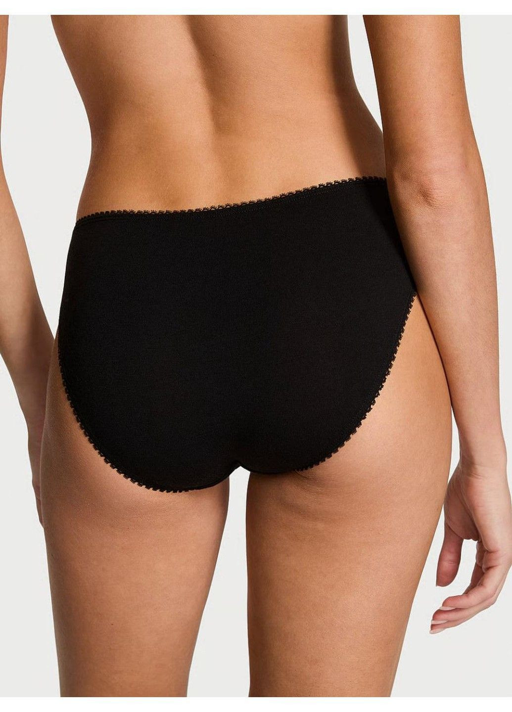 Трусики-бікіні жіночі бавовняні Stretch Cotton Sparkle Bikini Panty чорні Victoria's Secret (370139626)