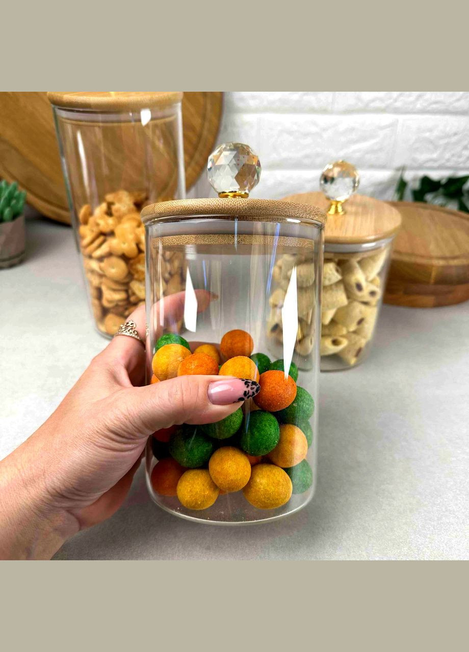 Прозора скляна банка з алмазною ручкою 950мл Crystal Hell (303211191)