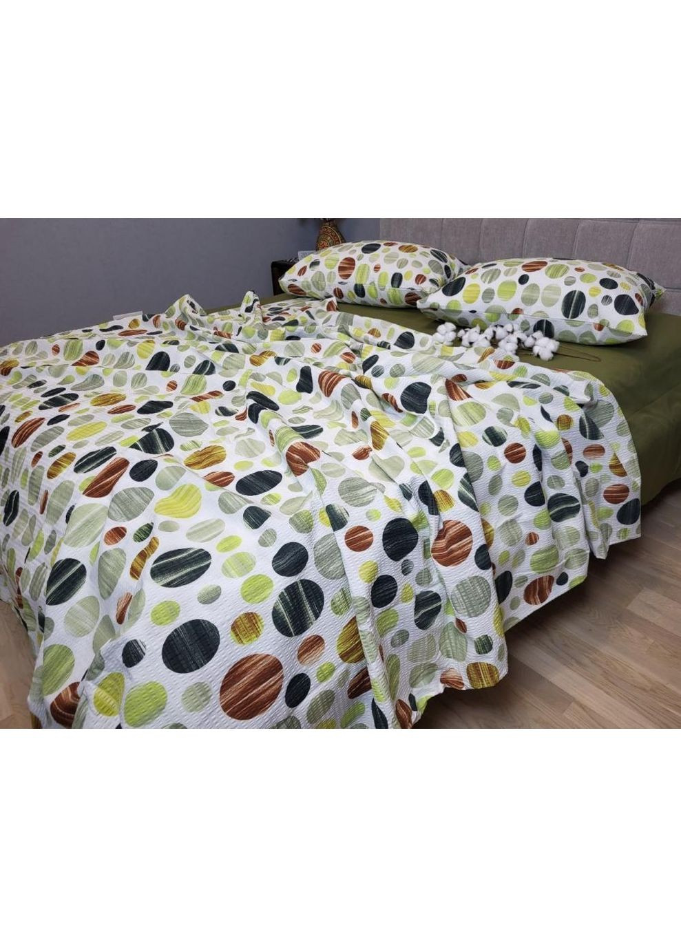 Постільна білизна Карамелька хакі, ранфорс гофра (жатка) Полуторний розмір, наволочки 50/70 No Brand (364217075)