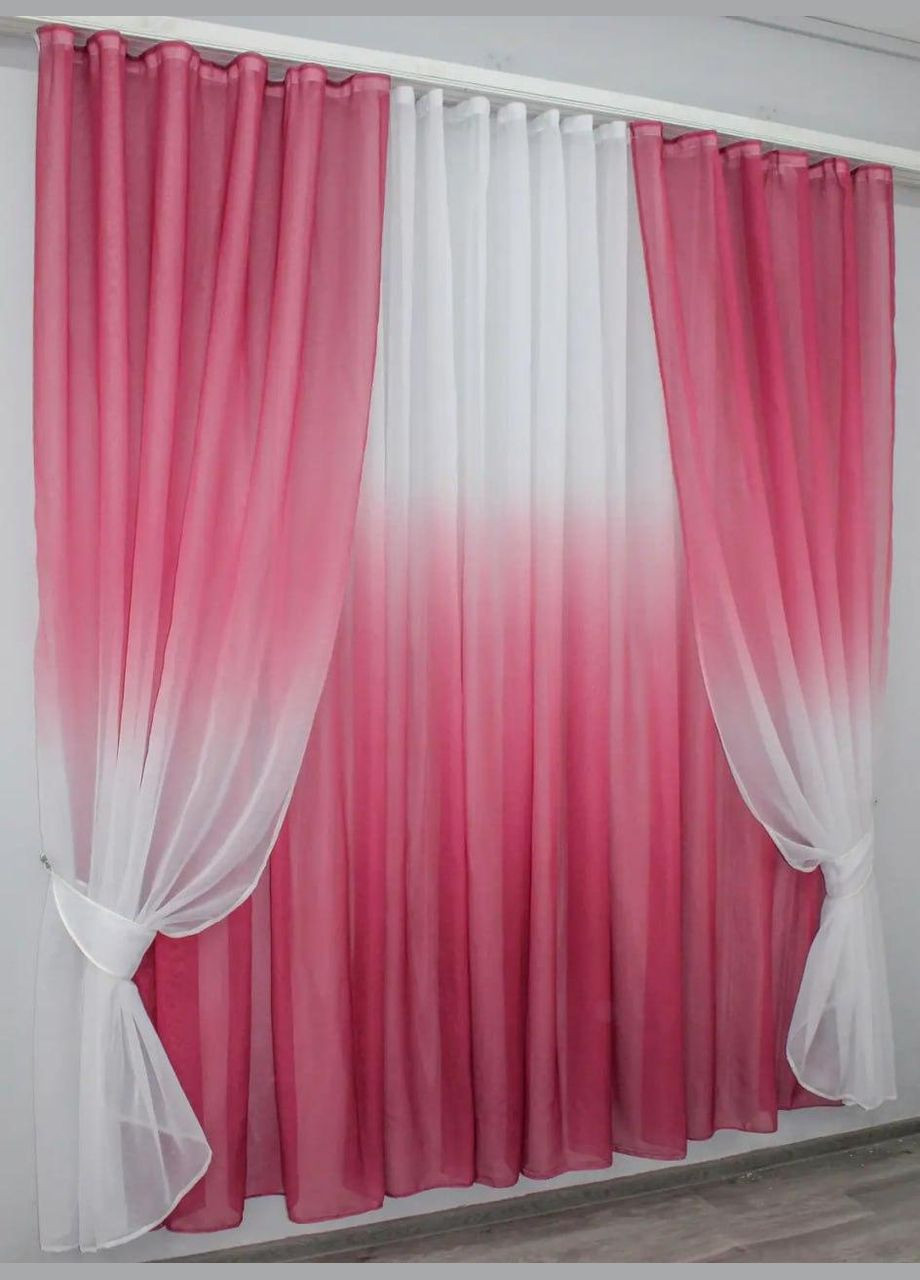 Набор шторы и тюль полупрозрачные ярко 1 шт 3х2,5 м + 2 шт 1х2,5 м (П4К-031дк 518тВ-51) No Brand (306634059)