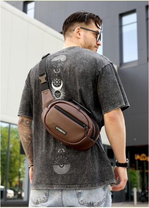 Сумка на пояс через плече чоловіча з екошкіри Темно-коричневий 35581 Sambag (334673937)