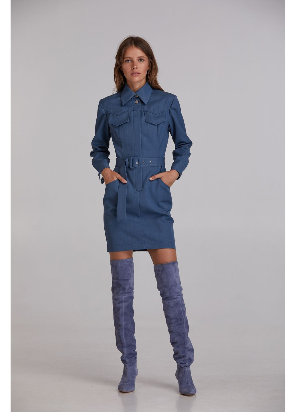 Синя повсякденний, джинсова, ділова, кежуал сукня з паском футляр SAYYA однотонна