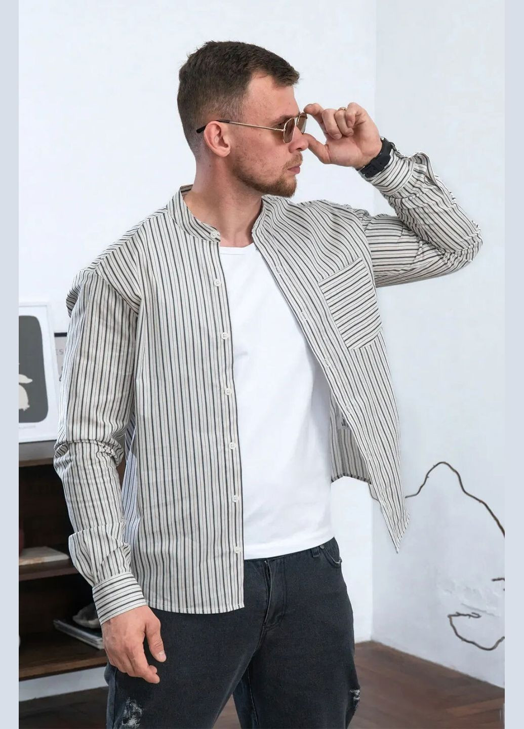 Черная рубашка в полоску Teamv