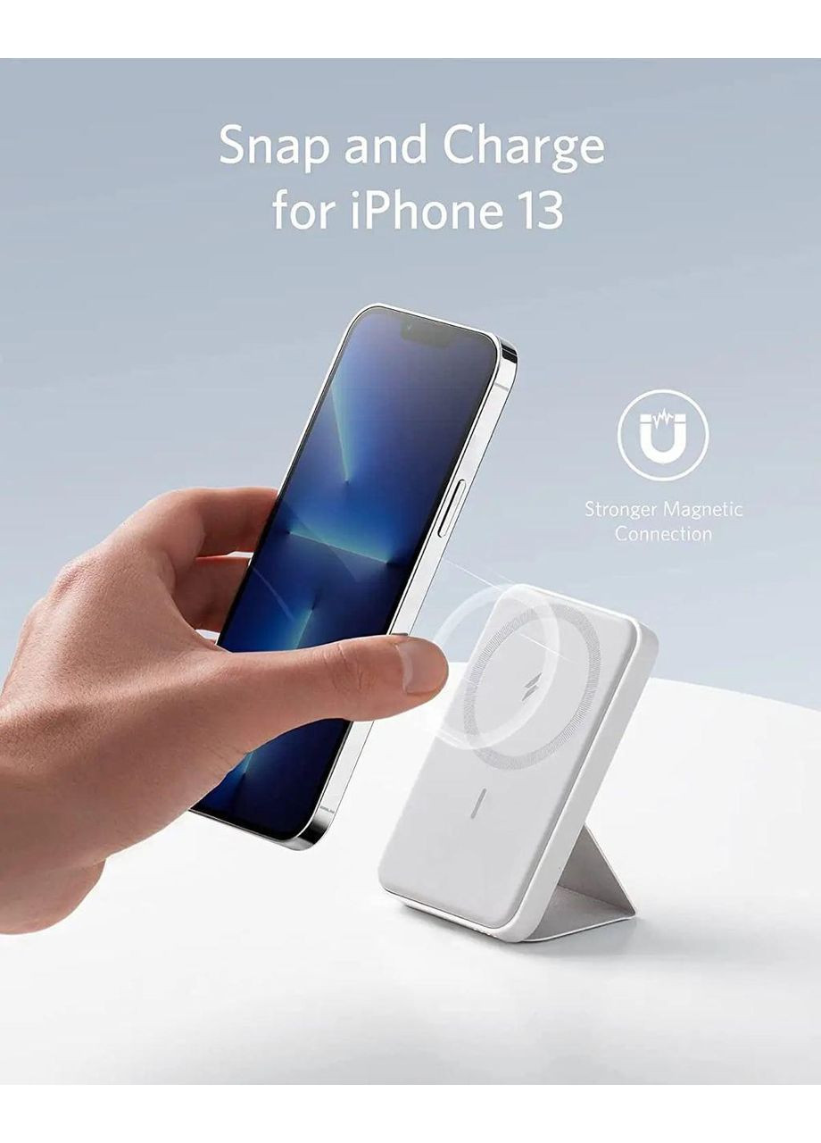 Магнітний павербанк 621 MagGo 5000 mAh 12W з бездротовою зарядкою та підставкою Anker (349824341)