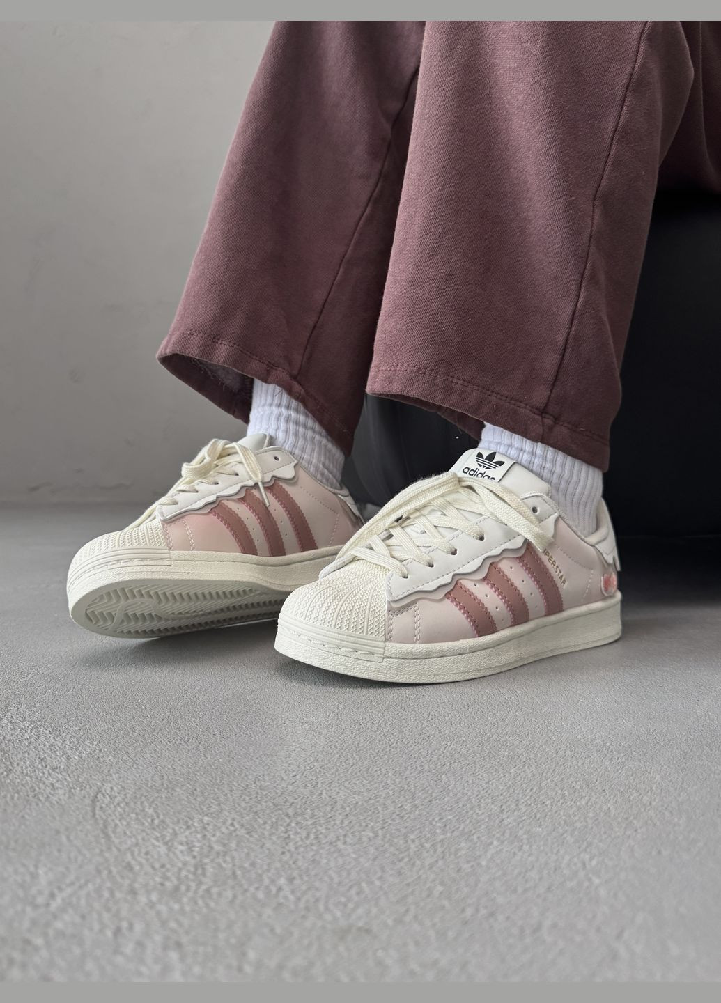 Кросівки жіночі Adidas Superstar beige white pink | Адідас Суперстар бежеві білі рожеві No Brand бежеві демісезони (316091186)
