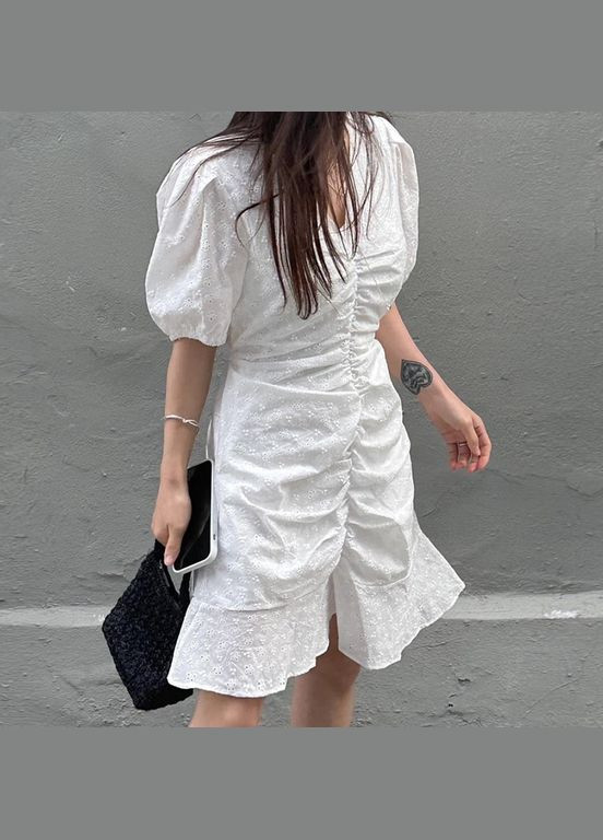 Білий сукня міні із прошви 111196 No Brand