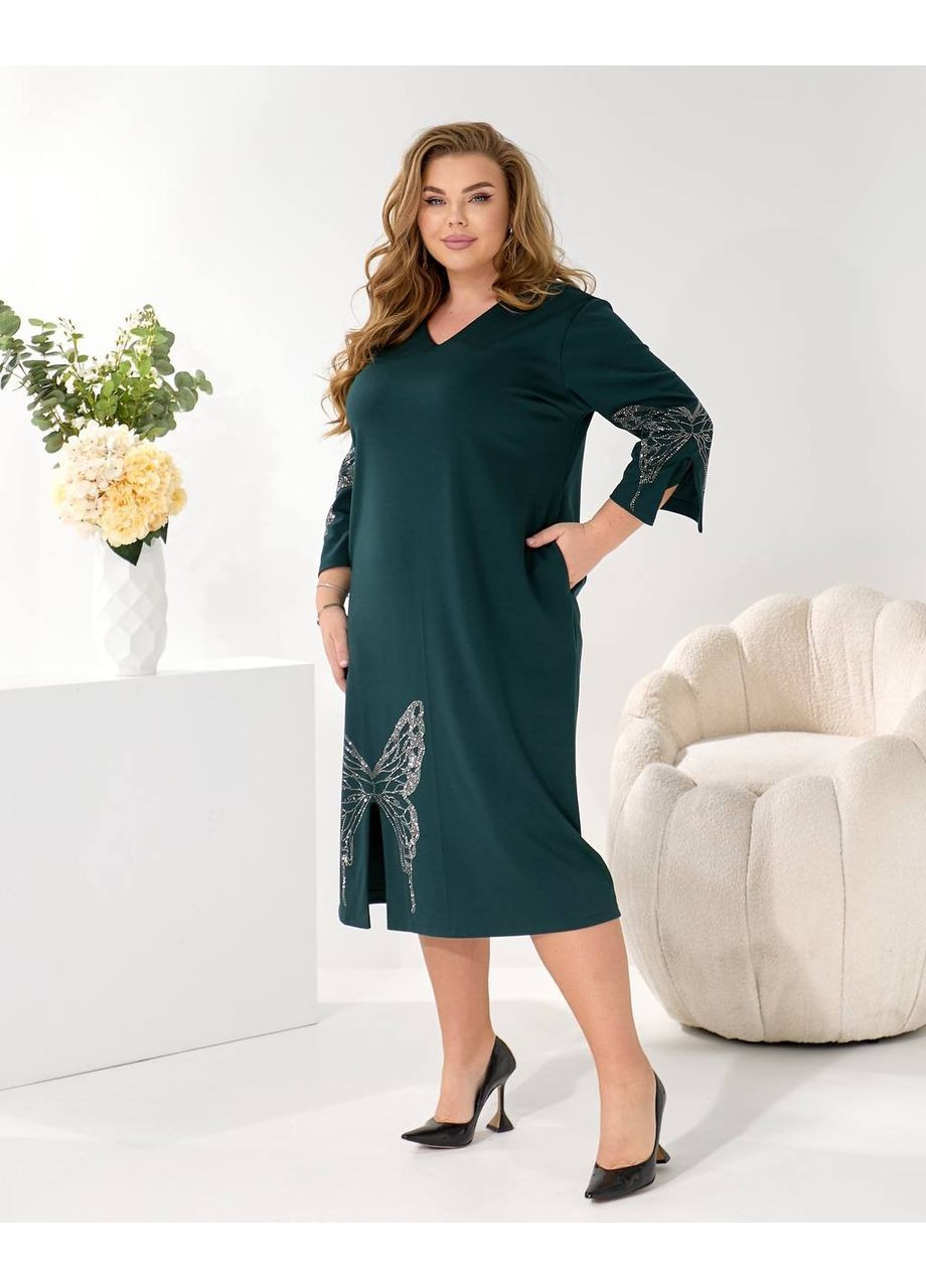 Изумрудное праздничный, повседневный, деловое, кэжуал женское платье елегантное силуэтная Style Point бабочки