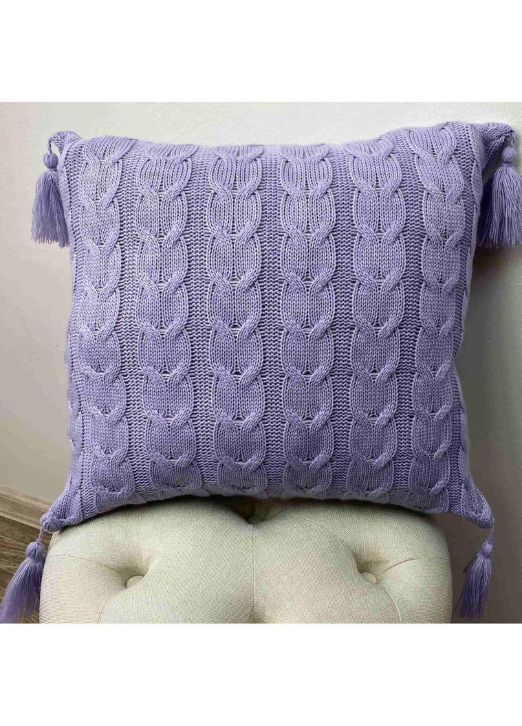 Наволочка в'язана Глорія Лаванда декоративна для спальні вітальні з кисточками 45х45 см ProDobro (369365281)