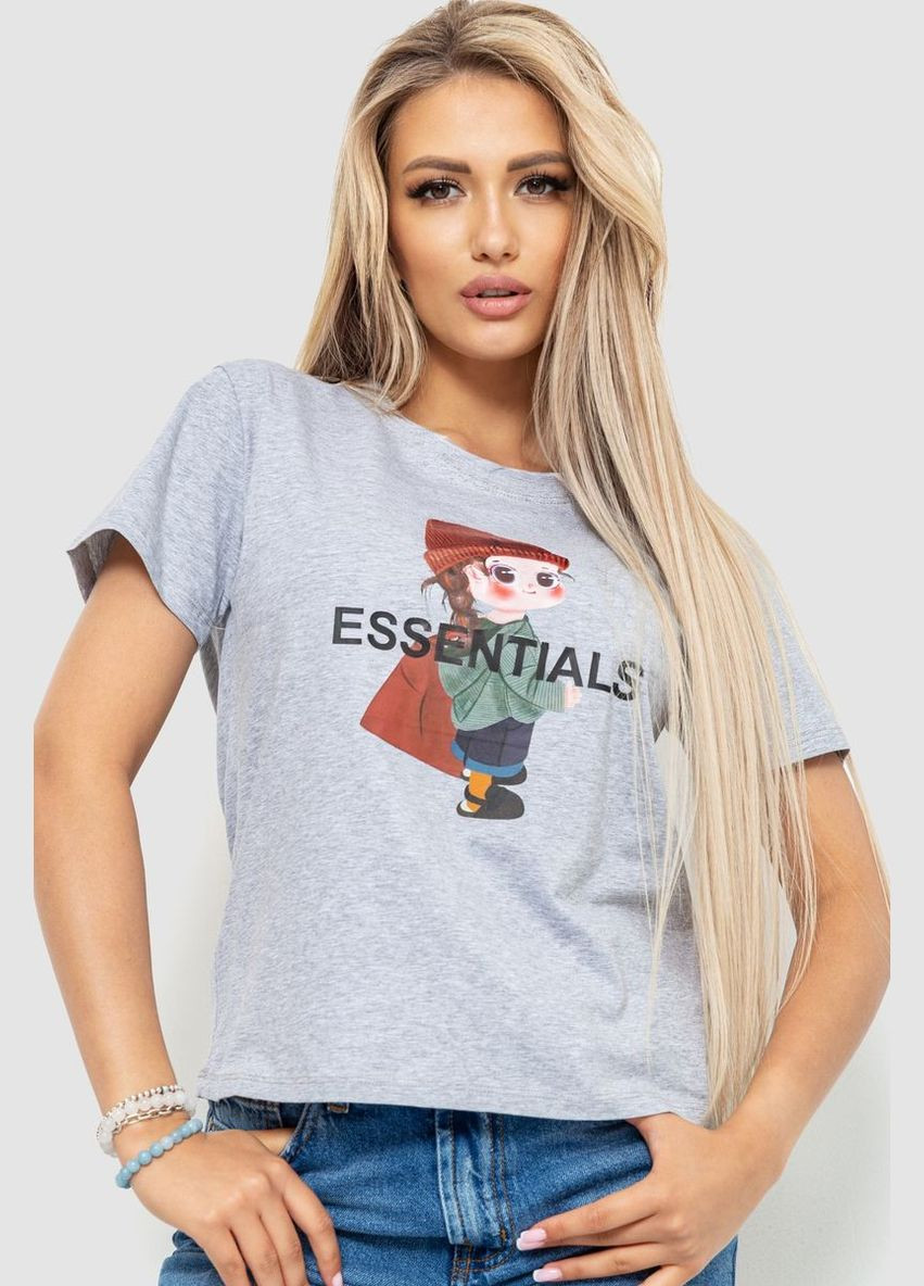 Серая демисезон футболка женская с принтом, цвет бежевый, Ager