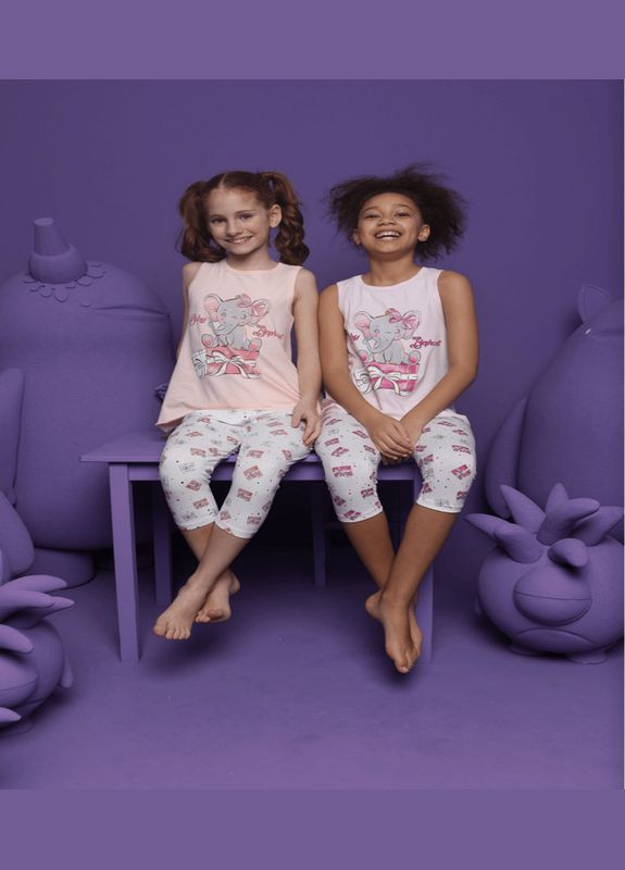 Персиковая для девочки пижама майка и капри Donella Капрі