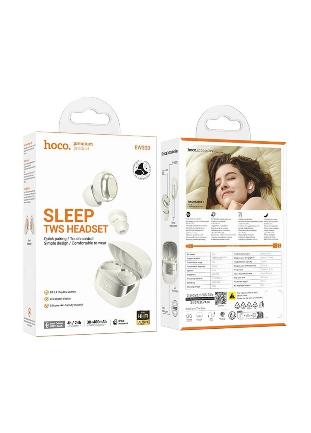 Беспроводные наушники EW200 Elegant true wireless sleep BT headset Milky White Hoco (371362594)