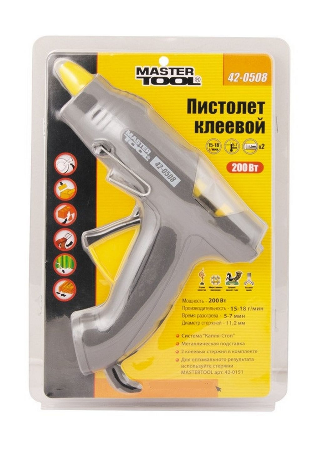 Клейовий пістолет Крапля-Стоп, Ø11.2 мм, 200 Вт 15-18 г/хв Master Tool (288185896)