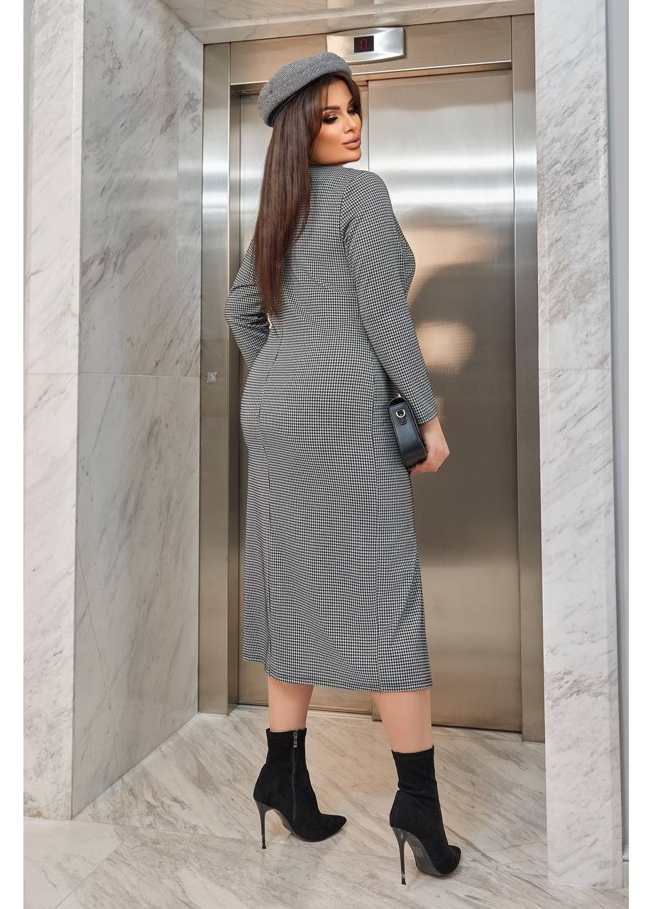 Серое стильное платье в клетку Fashion