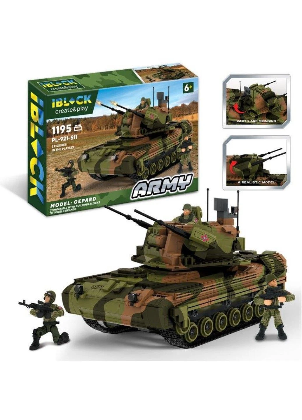 Конструктор пластиковый Gepard ПВО 1195 деталей iBlock 63,5*43*9 см PL-921-511 No Brand (333719776)