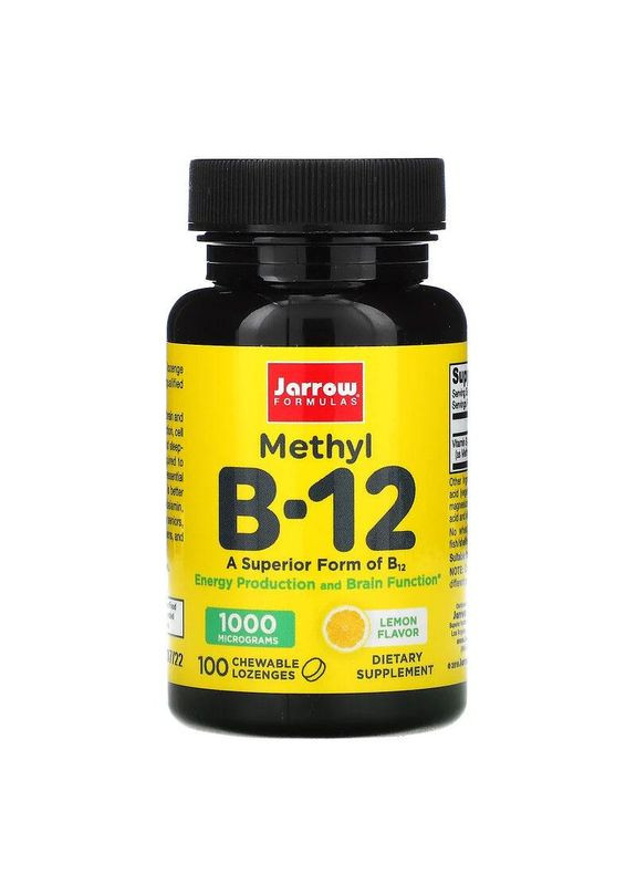 Витамин B12 1000 мкг сублингвальный метилкобаламин для мозга 100 пастилок со вкусом лимона Jarrow Formulas (264648086)