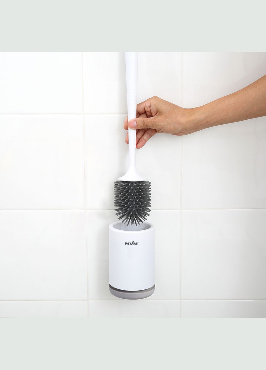 Ершик для унитаза MVM BP-12 настенный клеящийся пластиковый Бело-серый (BP-12 WHITE/GRAY) МВМ (365280856)